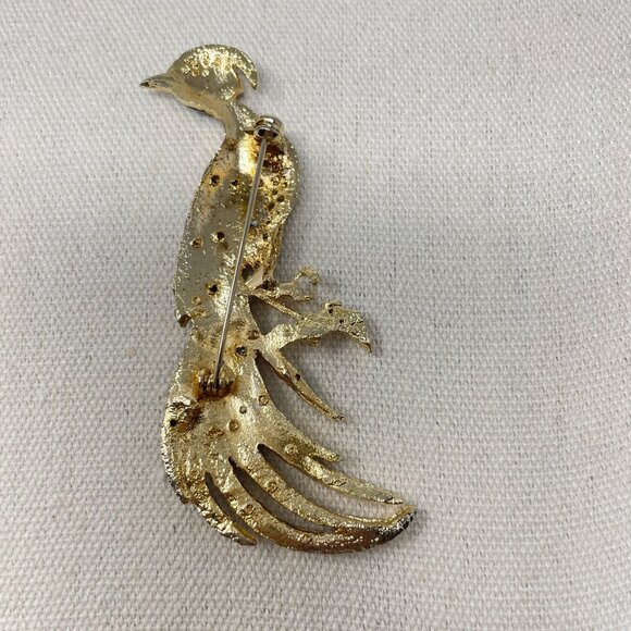 Vintage Enamel Rhinestone Peacock Brooch Pin Multicolor Bird Novelty - Picture 9 of 12